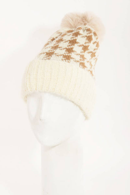 Houndstooth Print Beanie