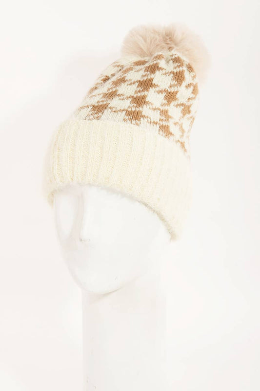 Houndstooth Print Beanie