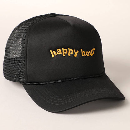 Happy Hour Embroidered Trucker Cap