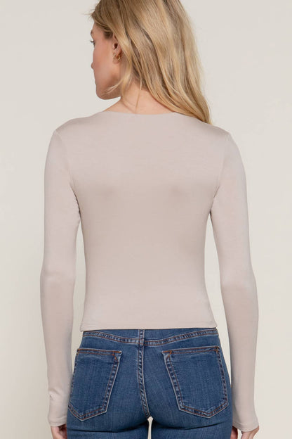 Long Sleeve V-Neck Two Ply Rayon Spandex Jersey Top