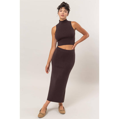 DZ24G108-Ribbed Knit Midi Skirt